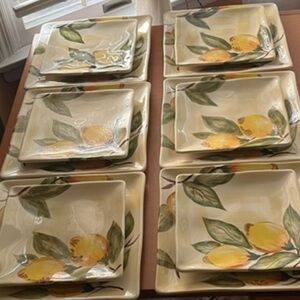 PIER 1 LEMON ORCHARD HAND
PAINTED SQUARE EARTHENWARE
DINNER/SALAD PLATES for 6